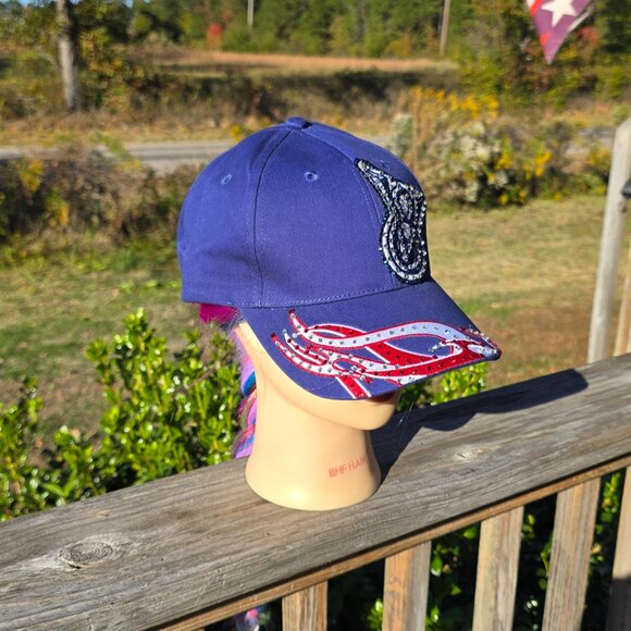 Ladies Royal Blue V8 BLING Hat NEW No Tags - Picture 3 of 4